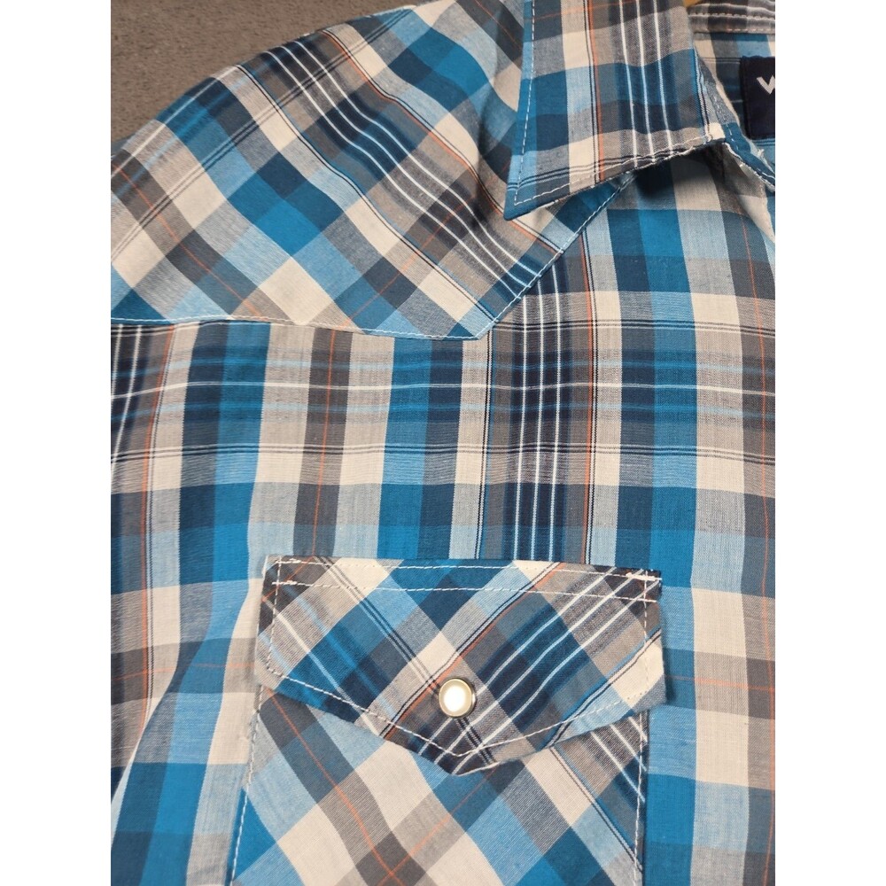 Wrangler Mens Short Sleeve Western Pearl Snap Shirt 2XL XXL Blue Rodeo Plaid - Picture 4 of 16
